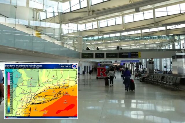 Vista parcial do interior do Terminal C do Aeroporto Internacional Newark Liberty.