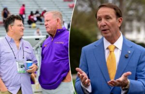 Governador Jeff Landry: Eu deixaria Trump escolher o próximo treinador de futebol da LSU antes do AD Scott Woodward O governador da Louisiana, Jeff Landry, grava um vídeo nas redes sociais fora da Casa Branca, 24 de março de 2025, em Washington.