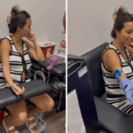 Grávida mãe no centro de saúde para ouvir os batimentos cardíacos - depois disso vêm os resultados do exame hereditário