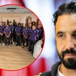 O técnico do Manchester United, Ruben Amorim, chega antes da partida da Premier League entre Manchester United e Burnley em Old Trafford em 2025, em Manchester, Inglaterra.