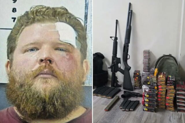 Homem armado do Alabama acusado de ameaçar rabinos, imãs e Mugshot de Jeremy Wayne Shoemaker com um curativo na testa.
