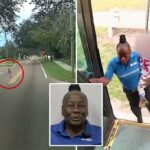 Imagens dramáticas mostram motorista de ônibus herói salvando uma criança vagando em uma rua movimentada da Flórida