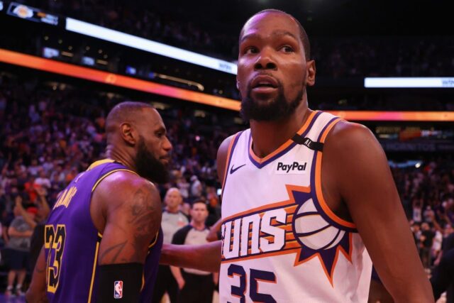 Houston Rockets F Kevin Durrant and Los Angeles Lakers F LeBron James