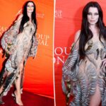 Julia Fox usando um vestido transparente Iris Van Herpen na 41ª Noite Anual das Estrelas da FGI.