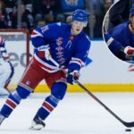 Juuso Parssinen (71) patina com o disco no terceiro período contra o New Jersey Devils no Madison Square Garden, quinta-feira, 2 de outubro de 2025.