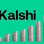 Pilhas de moedas aumentando de altura abaixo da palavra Kalshi em um fundo verde, simbolizando crescimento e sucesso financeiro. Kalshi levanta US$ 300 milhões na Série D, atingindo avaliação e expansão de US$ 5 bilhões
