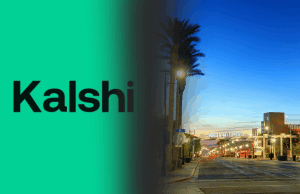 A decisão do juiz de Nevada impede Kalshi de operar no estado Kalshi se opõe à oferta emergencial dos reguladores de Nevada para suspender a liminar comercial. Kalshi digitou o logotipo em cima de um fundo verde próximo à paisagem urbana de Nevada.