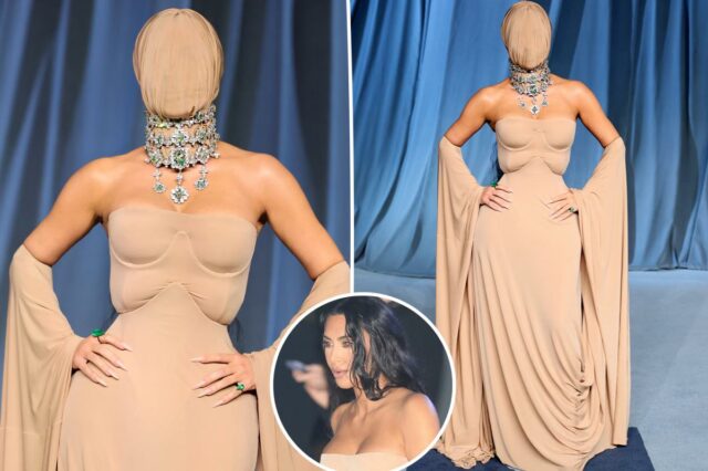 Kim Kardashian usa máscara horrível que obscurece o rosto na Gala do Museu da Academia 2025

