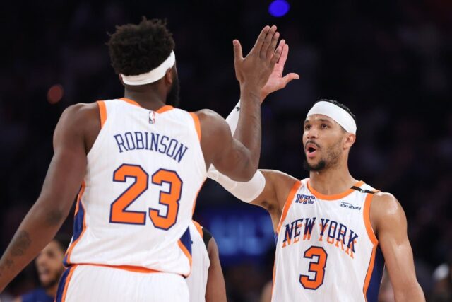 Mitchell Robinson #23 and Josh Hart #3 of the New York Knicks