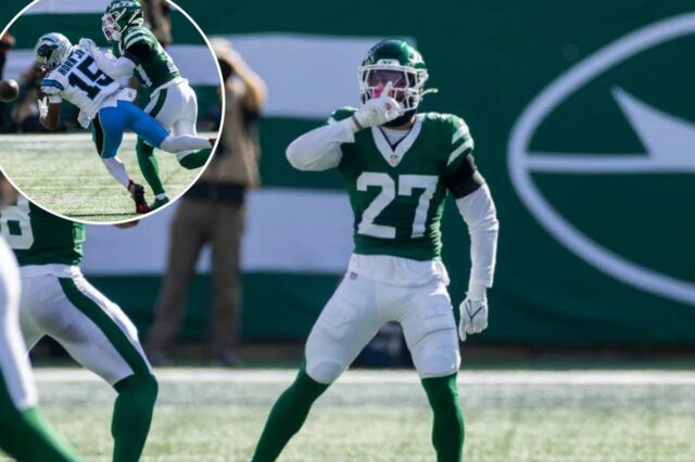 Malachi Moore dos Jets quer manter o veterinário Joe Flacco Malachi Moore, nº 27 do New York Jets, rebate depois de enfrentar Jimmy Horn Jr. nº 15 do Carolina Panthers, interrompendo uma finalização durante o 2º quarto no MetLife Stadium, domingo, 19 de outubro de 2025, em East Rutherford, NJ.