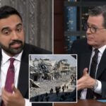 Mamdani diz que o programa de Colbert o chocou quando o produtor lançou um 'jogo' para discutir a guerra Israel-Hamas