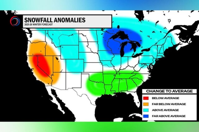 Mapa de La Niña revela projeção de queda de neve Mapa de La Niña revela projeção de queda de neve para todos os estados nestes meses de inverno