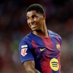 Marcus Rashford, do Manchester United, participa do treinamento da Fase MD8 da UEFA Europa League 2024/25 e da conferência de imprensa no complexo de treinamento de Carrington em 29 de janeiro de 2025