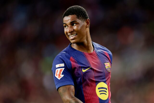 Marcus Rashford, do Manchester United, participa do treinamento da Fase MD8 da UEFA Europa League 2024/25 e da conferência de imprensa no complexo de treinamento de Carrington em 29 de janeiro de 2025