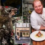 Mascote de 'Scabby the Rat' cortado fora da reabertura do icônico restaurante de Nova York Babbo - provocando invasão policial