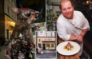 Mascote de ‘Scabby the Rat’ cortado fora da reabertura do icônico restaurante de Nova York Babbo – provocando invasão policial Mascote de 'Scabby the Rat' cortado fora da reabertura do icônico restaurante de Nova York Babbo - provocando invasão policial
