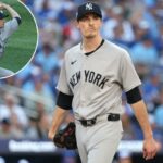 O Yankees Starter Max Fried reage após o segundo turno durante o jogo 2 do ALDS contra o Blue Jays em 5 de outubro de 2025.