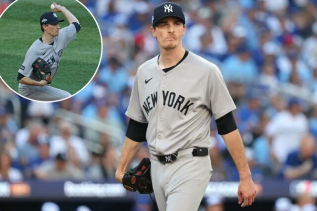 O Yankees Starter Max Fried reage após o segundo turno durante o jogo 2 do ALDS contra o Blue Jays em 5 de outubro de 2025.