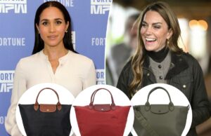 Meghan e Kate adoram bolsas Longchamp e estão com mais de 20% de desconto nesta promoção discreta Bolsa Longchamp preta com detalhes em couro marrom.