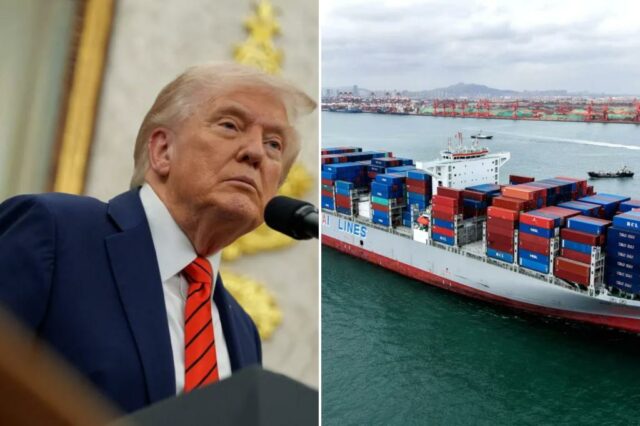Trump em frente a um retrato de Reagan
