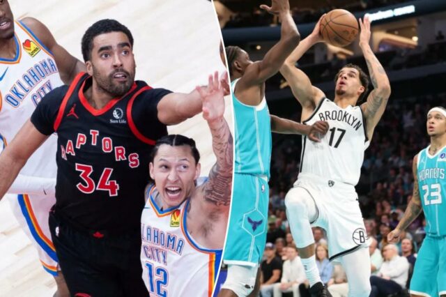 Michael Porter Jr. fala ao The Post sobre o irmão Michael Porter Jr., nº 17 do Brooklyn Nets, vai até a cesta durante o jogo contra o Charlotte Hornets em 22 de outubro de 2025 no Spectrum Center em Charlotte, Carolina do Norte.
