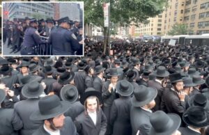 Milhares de judeus ortodoxos protestam em torno do consulado israelense em Nova York para pedir mudanças nas regras do projeto militar do país Milhares de judeus ortodoxos protestam em torno do consulado israelense em Nova York para pedir mudanças nas regras do projeto militar do país