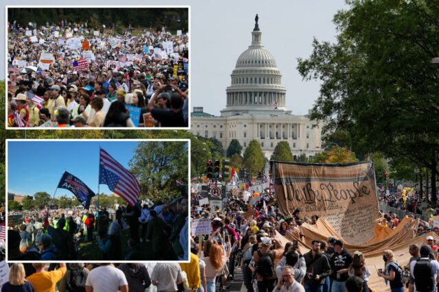 Milhares inundam as ruas para protestos 'No Kings' em Nova York, Chicago, Washington DC

