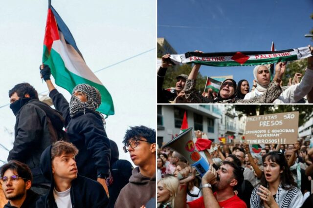 Milhões de manifestantes Strike, março na Espanha, Itália, Portugal para protestar contra a guerra em Gaza

