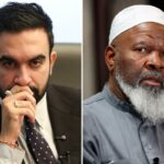 Zohran Mamdani com um Imam e outro indivíduo.
