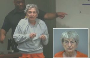 Mulher de 82 anos matou o marido a tiros em uma casa de repouso na Carolina do Sul e deixou um bilhete enigmático: policiais Foto de Harriet Kay Recker, uma mulher de 82 anos com cabelos curtos e grisalhos e óculos, vestindo um macacão laranja.