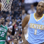 Terry Rozier e Chauncey Billups 'presos pelo FBI' em meio a uma investigação de jogo ilegal, já que os ganhos da carreira de Rozier chegam a US $ 160 milhões. T NBA reterá salários de Billups e Rozier durante investigação ao vivo do FBI. Uma imagem dividida mostrando dois jogadores de basquete: um vestindo um uniforme verde do Boston Celtics subindo para uma bandeja e o outro vestindo um uniforme azul claro do Denver Nuggets em pé na quadra.