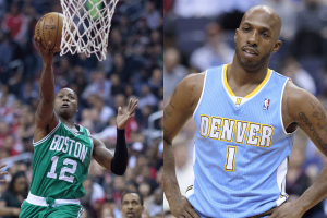 NBA reterá salários de Billups e Rozier durante investigação ao Terry Rozier e Chauncey Billups 'presos pelo FBI' em meio a uma investigação de jogo ilegal, já que os ganhos da carreira de Rozier chegam a US $ 160 milhões. T NBA reterá salários de Billups e Rozier durante investigação ao vivo do FBI. Uma imagem dividida mostrando dois jogadores de basquete: um vestindo um uniforme verde do Boston Celtics subindo para uma bandeja e o outro vestindo um uniforme azul claro do Denver Nuggets em pé na quadra.