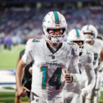 Quinn Ewers #14 of the Miami Dolphins