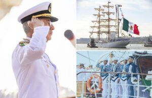 Navio naval mexicano que colidiu com o Brooklyn Bridge finalmente navega para casa de Nova York Navio naval mexicano que colidiu com o Brooklyn Bridge finalmente navega para casa de Nova York