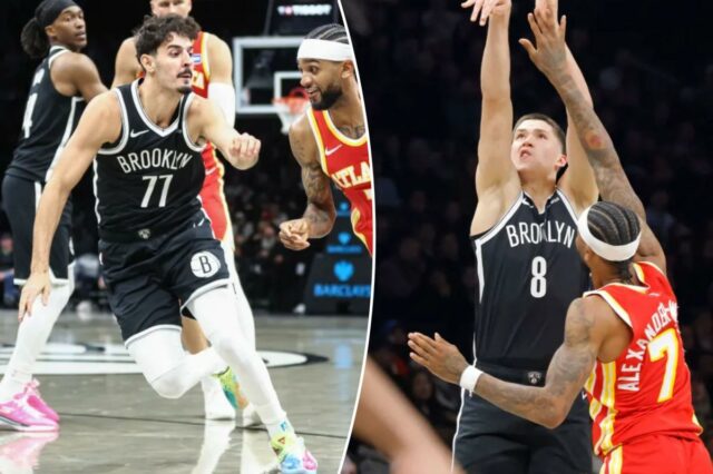 Nets reserva duas escolhas de primeira rodada no último quarto Egor Demin # 8 do Brooklyn Nets dá um chute sobre Nickeil Alexander-Walker # 7 do Atlanta Hawks durante o primeiro tempo, quando o Brooklyn Nets jogou contra o Atlanta Hawks na quarta-feira, 29 de outubro de 2025, no Barclays Center em Brooklyn, NY.