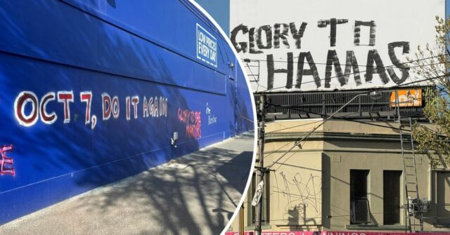 Nojo por graffiti anti -semita 'covarde' Graffiti pró-hamas em Fitzroy