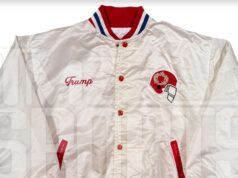 Novo casaco do proprietário dos generais da USFL do chefe de estado de Trump para leilão público leilão de jaqueta trump leilões de flanela cinza 1