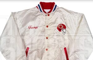 Novo casaco do proprietário dos generais da USFL do chefe de estado de Trump para leilão público leilão de jaqueta trump leilões de flanela cinza 1