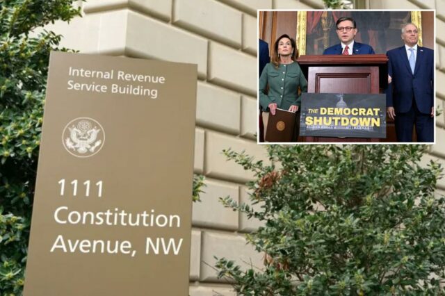 Uma visão geral do prédio da Receita Federal dos Estados Unidos localizado na 1111 Constitution Avenue NW em Washington, DC, visto em 15 de abril de 2025. 