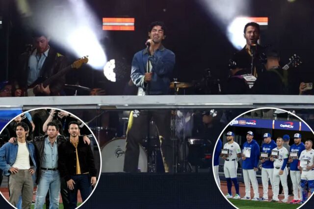O desempenho dos Jonas Brothers no meio do jogo na O desempenho dos Jonas Brothers no meio do jogo na World Series confunde os fãs da MLB