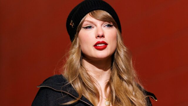 Taylor Swift no jogo do campeonato AFC do Kansas City Chiefs em 26 de janeiro (Crédito: Brooke Sutton/Getty Images)