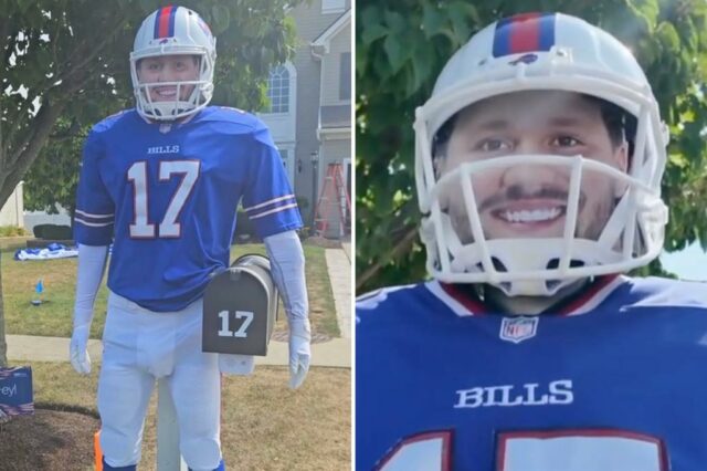 O fã do Bills fez uma caixa de correio em tamanho real deste Buffalo - e ele até fala

