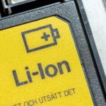 A label sits affixed to a lithium-ion battery.