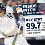 Aaron Judge atinge um home run de três corridas para o New York Yankees.