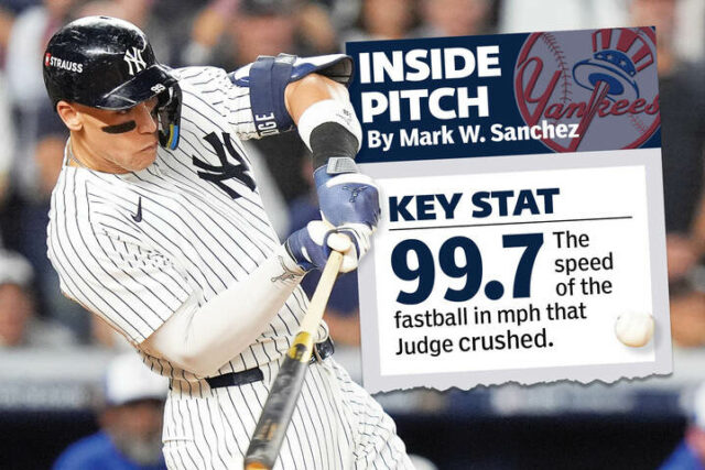 Aaron Judge atinge um home run de três corridas para o New York Yankees.