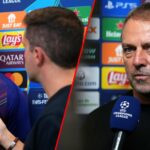 O filme de Hansi fala com a mídia após a derrota da equipe na partida da Liga dos Campeões entre Barcelona e Paris Saint-Germain no Estádio Olímpico da Lluis Companys em 2025 em Barcelona, ​​Espanha.