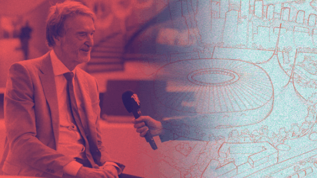 Sir Jim Ratcliffe fala com a mídia enquanto o Manchester United anuncia planos de construir um novo estádio de classe mundial