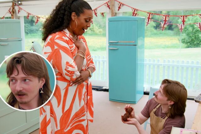 O padeiro 'The Great British Baking Show' Baker Iain Ross já propôs à sua namorada de pólo-dança?

