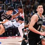Nolan Traore #88 do Brooklyn Nets tenta passar a bola durante o jogo contra o Toronto Raptors em 17 de outubro de 2025 na Scotiabank Arena em Toronto, Ontário, Canadá.