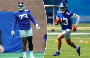 O prazo de negociação pode ser o momento certo para lidar com duas eliminações do draft do Giants O ataque ofensivo do New York Giants, Evan Neal # 73, durante o treino no centro de treinamento do New York Giants em East Rutherford, Nova Jersey